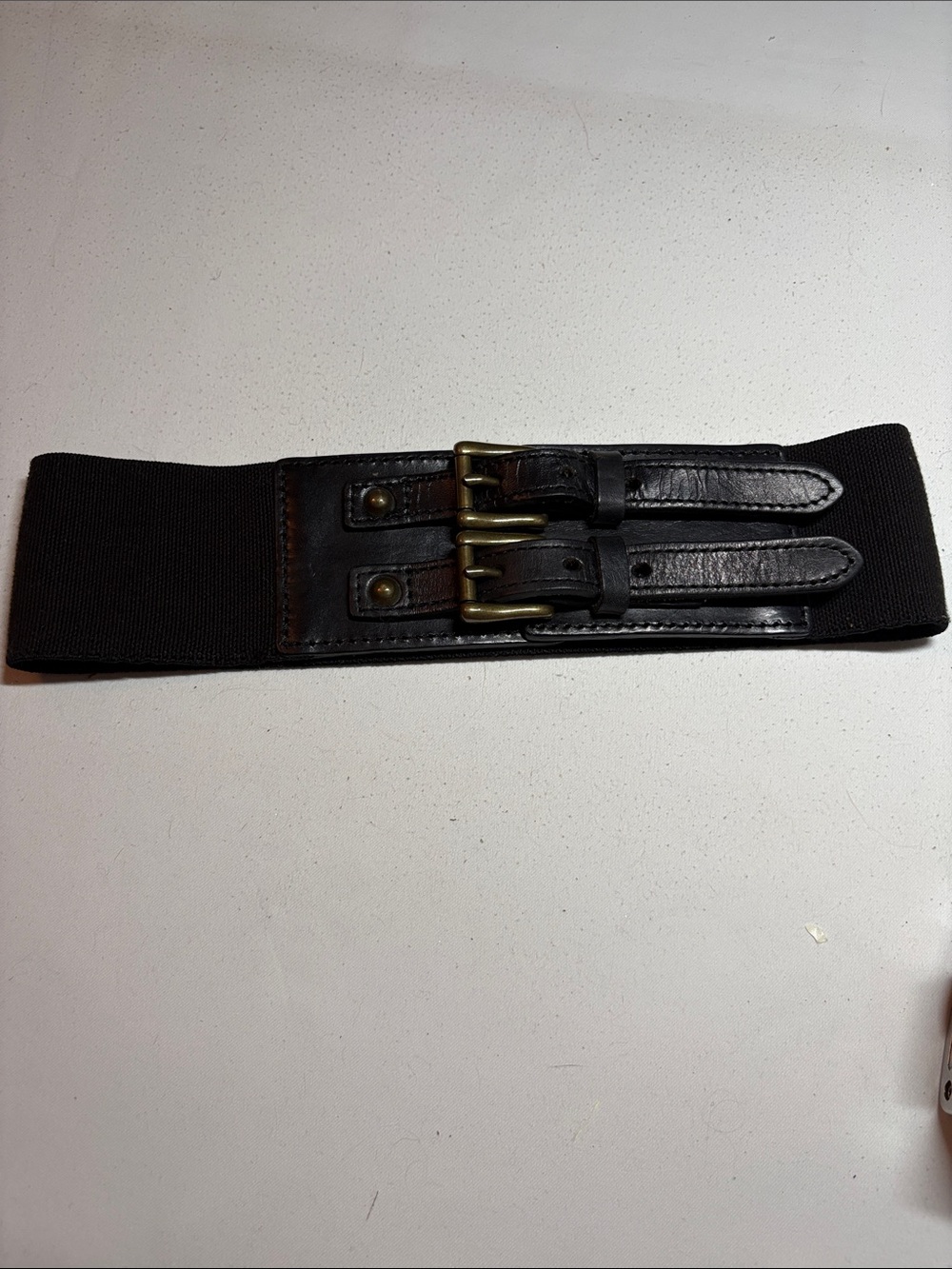 Express Black Leather and Elastic Wide Belt XS/S